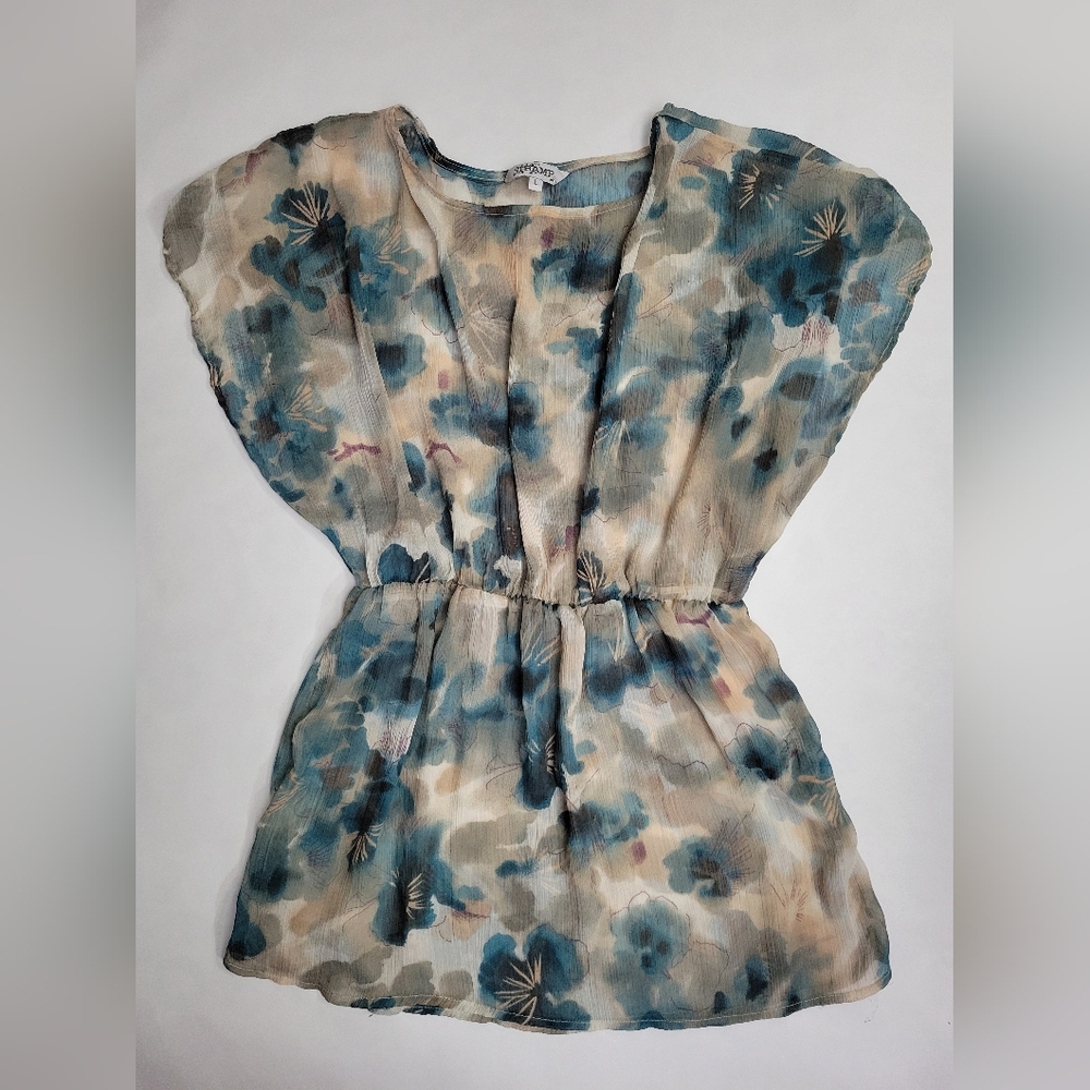 Sheer Watercolor Floral Tramp Deadstock Blouse